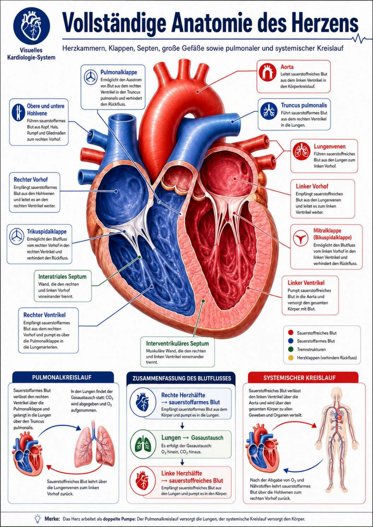 Vollständige Anatomie des Herzens